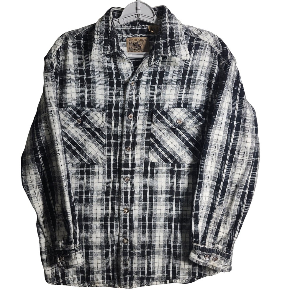Moose Creek Legendary Clothing Plaid Flannel Shirt Mens L‎ Black White Cotton